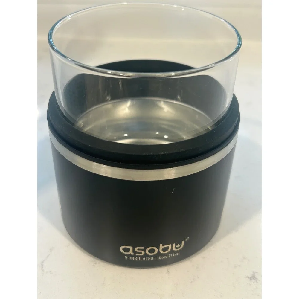 Asobu On The Rocks Cooler Double Walled Scotch Whiskey Glass Insulate Black 10oz